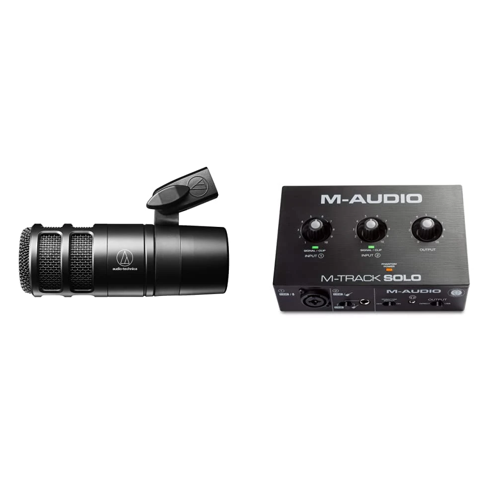 Audio-Technica AT2040 Hypercardioid Dynamic Podcast Microphone, XLR & M-Audio M-Track Solo – USB Audio Interface for Recording, Streaming and Podcasting with XLR, Line and DI Inputs