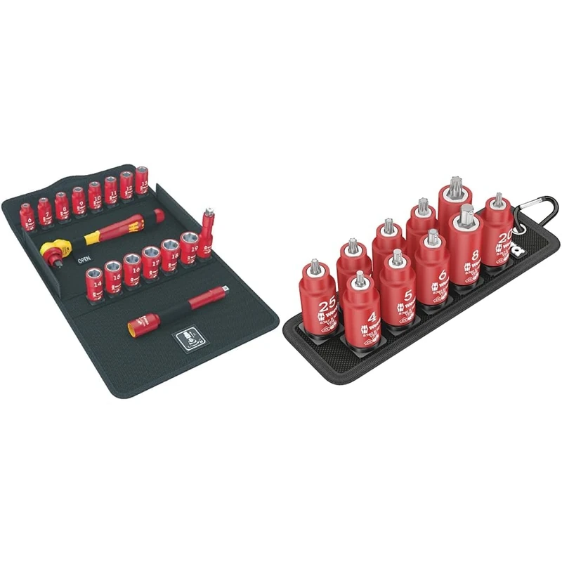 Wera 8100 SB 1 Zyklop VDE and Socket Set, 17pc, 05004970001 & Belt B VDE 1 Zyklop Holding Function Bit Socket Set, Torx/Hex-Plus, 3/8" Drive, 05004930001