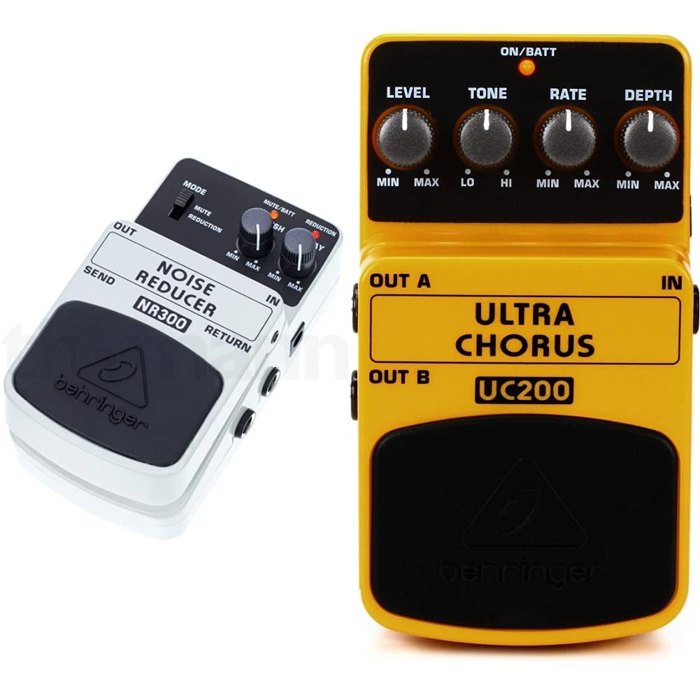 Behringer NOISE REDUCER NR300 Ultimate Noise Reduction Effects Pedal,Black and Silver & ULTRA CHORUS UC200 Ultimate Stereo Chorus Effects Pedal,Yellow