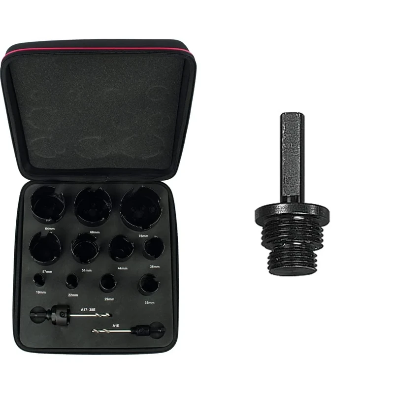 Starrett Tungsten Carbide Tipped Holesaw Kit - 13-Piece KMP11021 Multi Purpose Cut TCT Hole Saw Cutter Kit with Arbors Set & A19 Arbor for A1/A2/A10