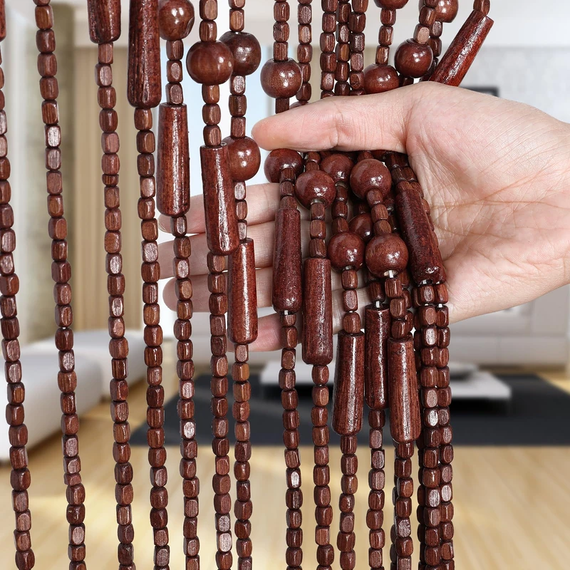 Osunnus Handmade Beaded Curtain for Doorway Bamboo Wooden Door Beads Curtain Hanging Room Divider Hippie Curtain for Hallway Window Boho Rustic Home Store Decor, 35.5 x 75 Inches Brown - Image 1