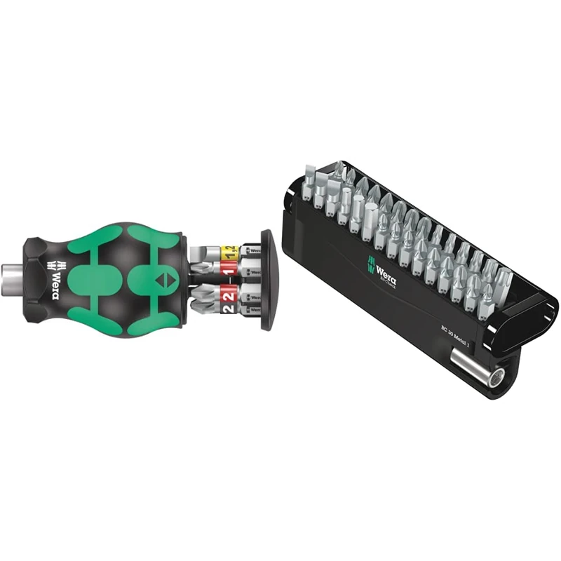 Wera Kraftform Kompakt Stubby Magazine 2, 6 Pieces, 05008874001 & Bit-Check 30 Metal 1 General bit Set for Drill/Drivers, Metal Jointing, PZ,PH,Hex-Plus,TX 30 piece, 05057434001