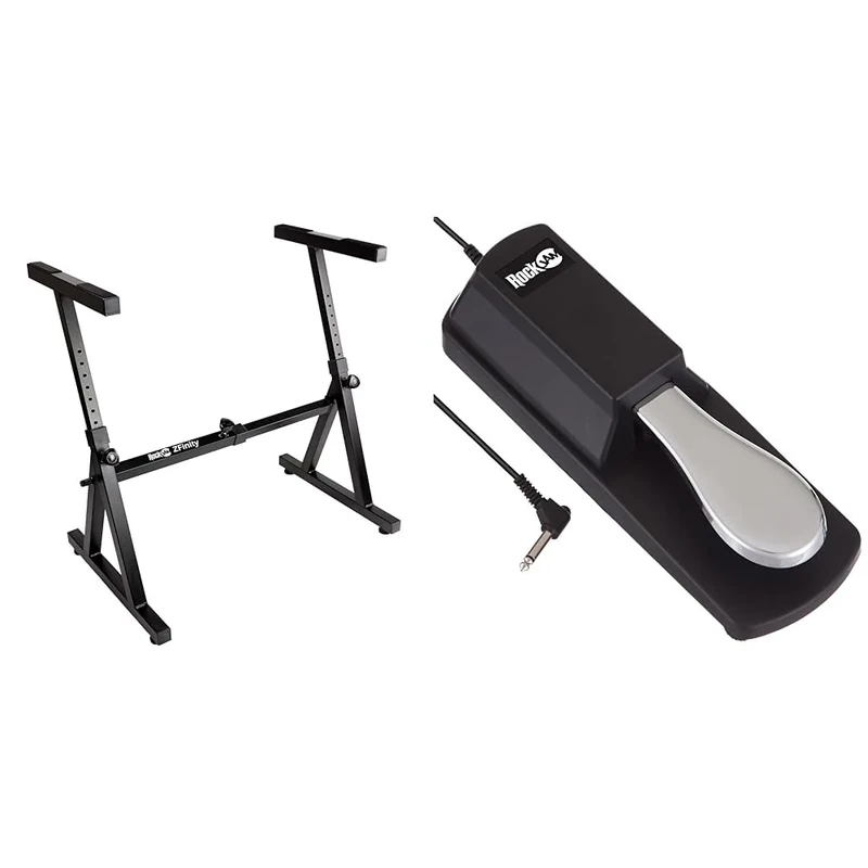 RockJam Z-Frame Heavy Duty Keyboard Stand & Sustain Pedal for Digital Pianos & Keyboards - 8 Adjustable Heights, Rubber Feet, Polished Chrome Pedal with 18m Cable