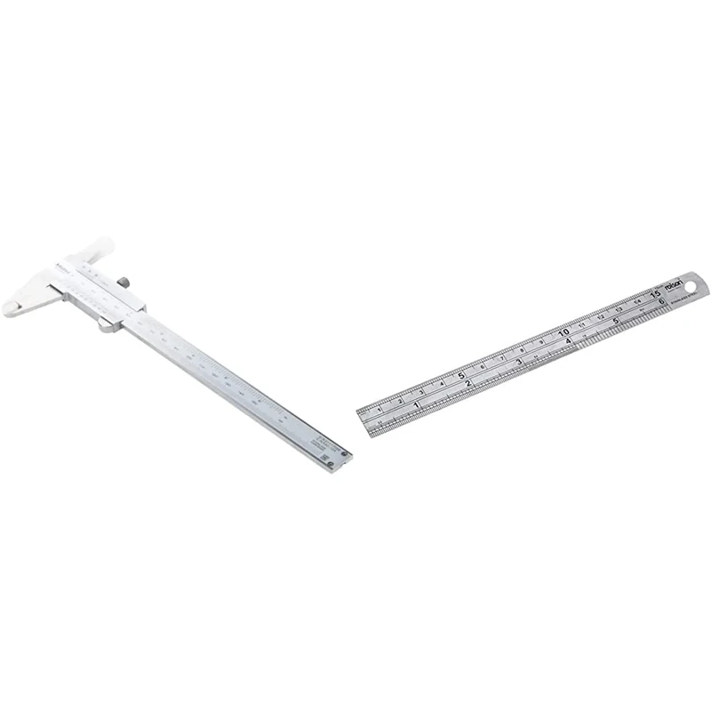 Mitutoyo MIT530-104 Vernier Caliper, 0mm-150mm/0"-6" Range & Rolson 50822 150 mm Stainless Steel Ruler