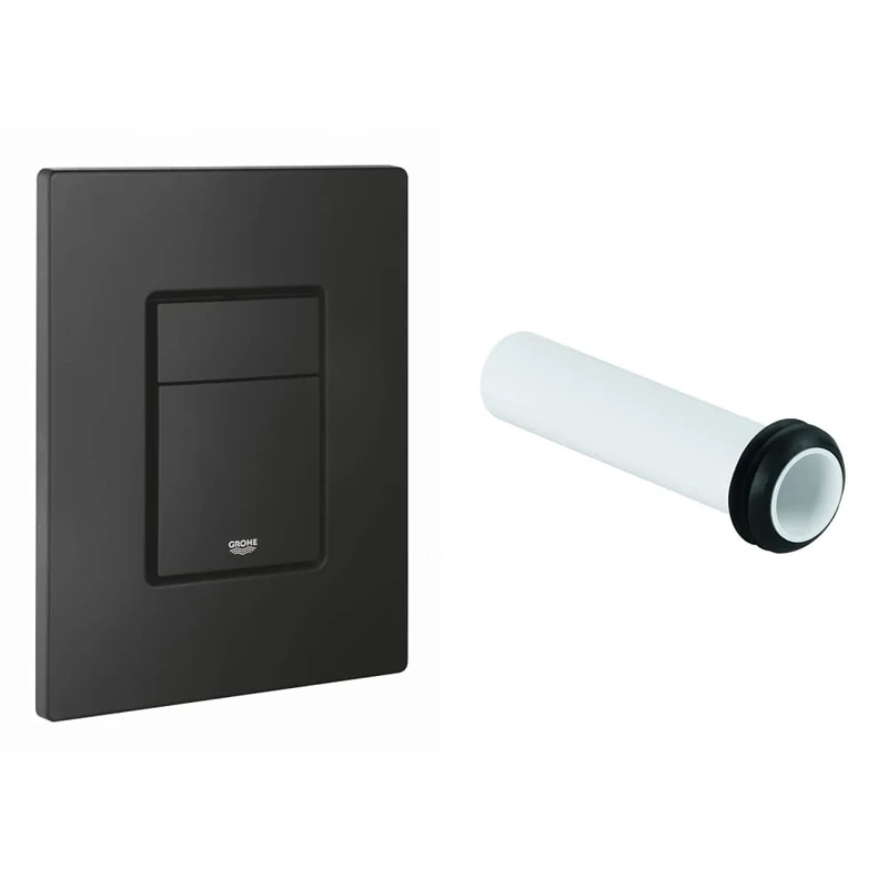 GROHE 38966KF0 Even Flush Plate, matt Black & 37489000 | Extension for Concealed Cisterns, White, 200mm