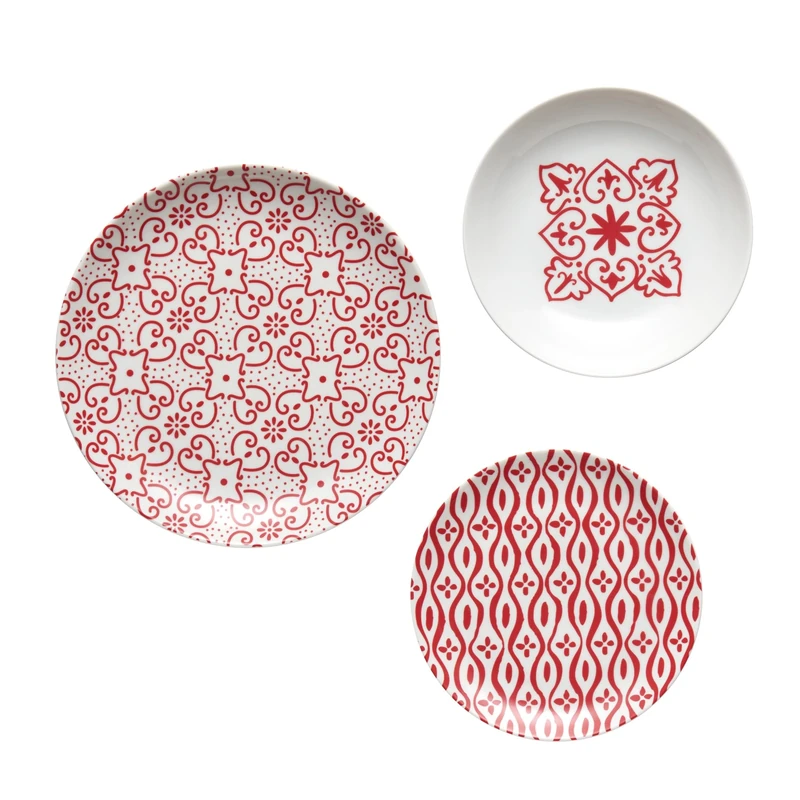 Guzzini - LE MAIOLICHE Set of 6 Table Places, Dinner Plates, Soup Plates, Fruit/Dessert Plates - Bright Red - 10290931