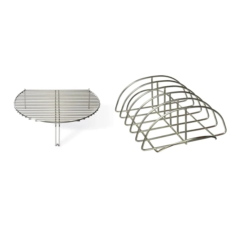 Kamado Joe KJ SCS Stainless Steel Classic Grill Expander & KJ-RR, Non-Stick Stainless Steel BBQ Rib Rack, Holds 6 Ribs, Easy Clean Up, Coating Free.