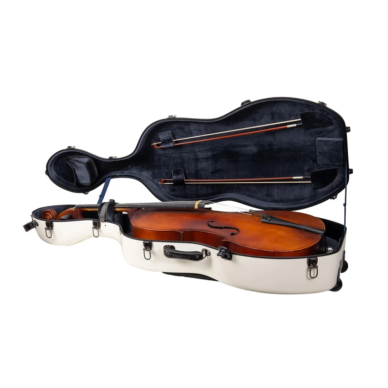 Crossrock Fiberglass Cello Case for 4/4 Full Size | Milky White Gloss Finish, Wheels, Music Pouch, Combination Lock – Protective Hard Shell for Commuting & Performance -Milky White (CRF2020CEFMW)