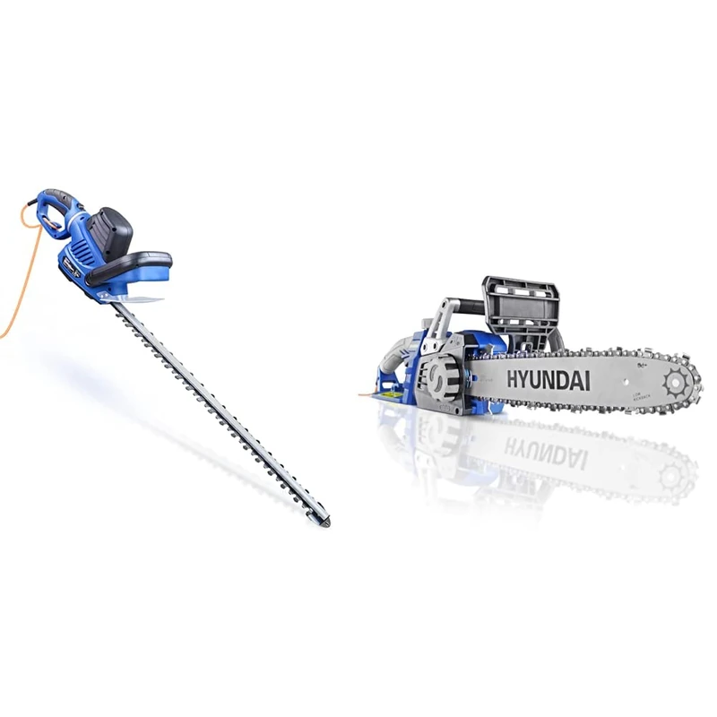 Hyundai 680w 610mm Corded Electric Hedge Trimmer Pruner & 1600w / 230v, 14" Bar Powerful Electric Chainsaw, Lightweight, 3m Power Cable, Automatic Chain Lubrication, Easy to Use Corded Chain Saw - Image 1