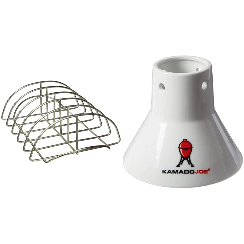 Kamado Joe KJ-RR, Non-Stick Stainless Steel BBQ Rib Rack, Holds 6 Ribs, Easy Clean Up, Coating Free. & KJ-CS Ceramic Chicken Cooking Stand - Image 1