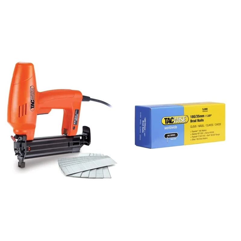 Tacwise 1705 Master Nailer 181ELS Pro, Electric Nail Brad Gun with 1000 Nails, Uses Type 180 (18G) / 15-35 mm Nails, Orange & 0399 Type 18G / 35 mm Galvanised Brad Nails, Silver, Pack of 5,000