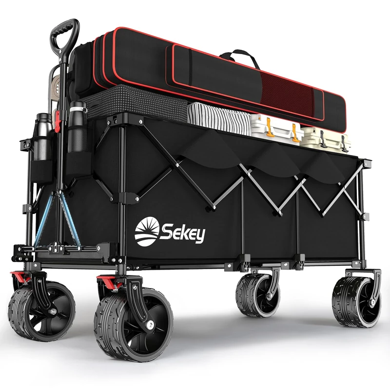 Sekey XXXL Handcart Foldable 300 L 200 kg Load Capacity 17 x 10 cm Extra Wide Tyres All Terrain Patented Foldable from Four Directions XXXL-Super 4013 Black