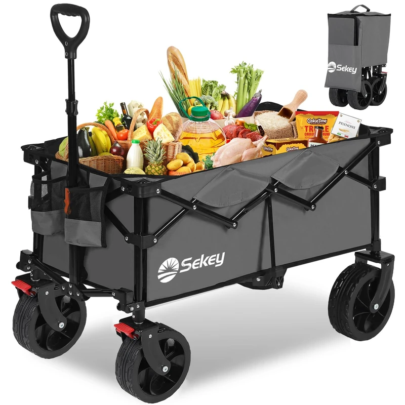 Sekey XXL 4020 Foldable Handcart with Brakes 150 L 150 kg, Wide Tyres All Terrain, Patented Foldable from 4 Directions, No Assembly Required, XXL 4020, Grey