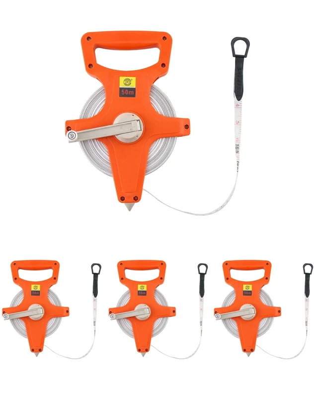 QWORK 1/2" x 164' Fiberglass Tape Measure, 4 Pack Engineer's Open Reel Dual Sided Measure, Orange, WD30303
