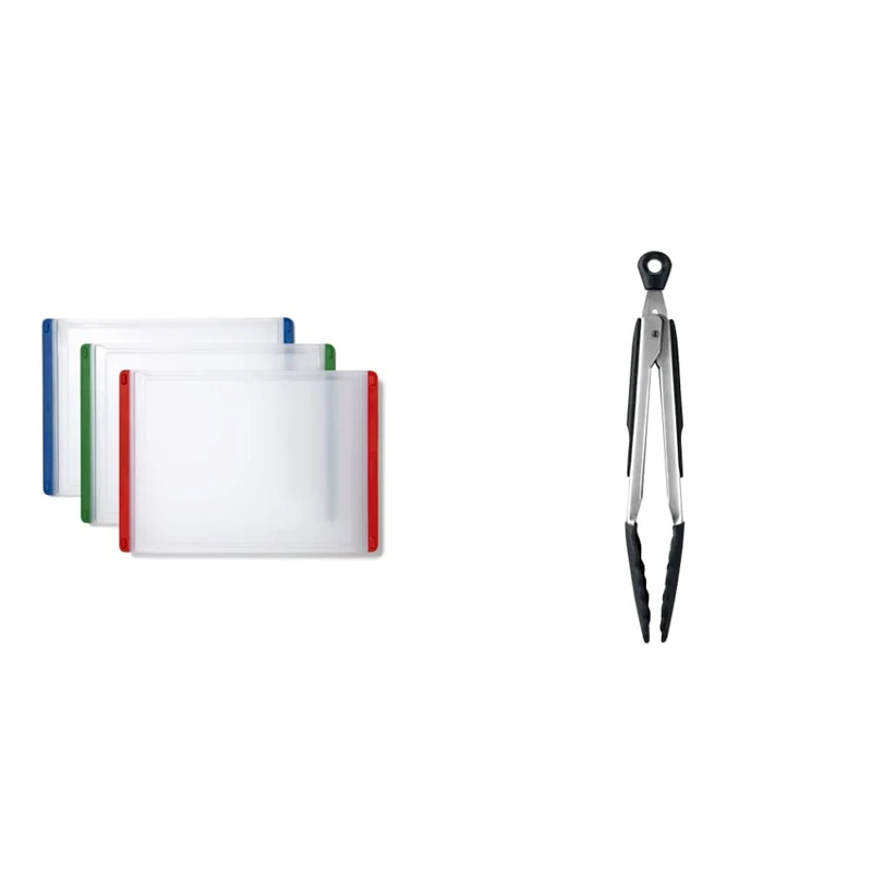 OXO Good Grips 3-Piece Everyday Cutting Board Set & Good Grips 22.8 cm Tongs with Silicone Heads