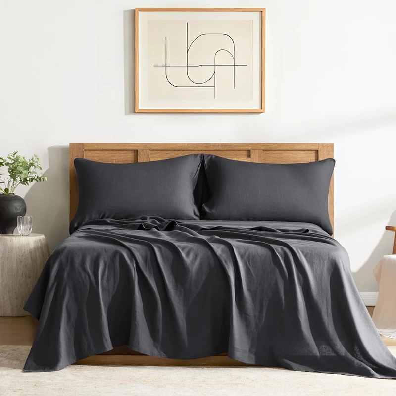 DAPU 100% French Linen Sheets 3Pcs Set, 170GSM Linen Bedding, Twin Size