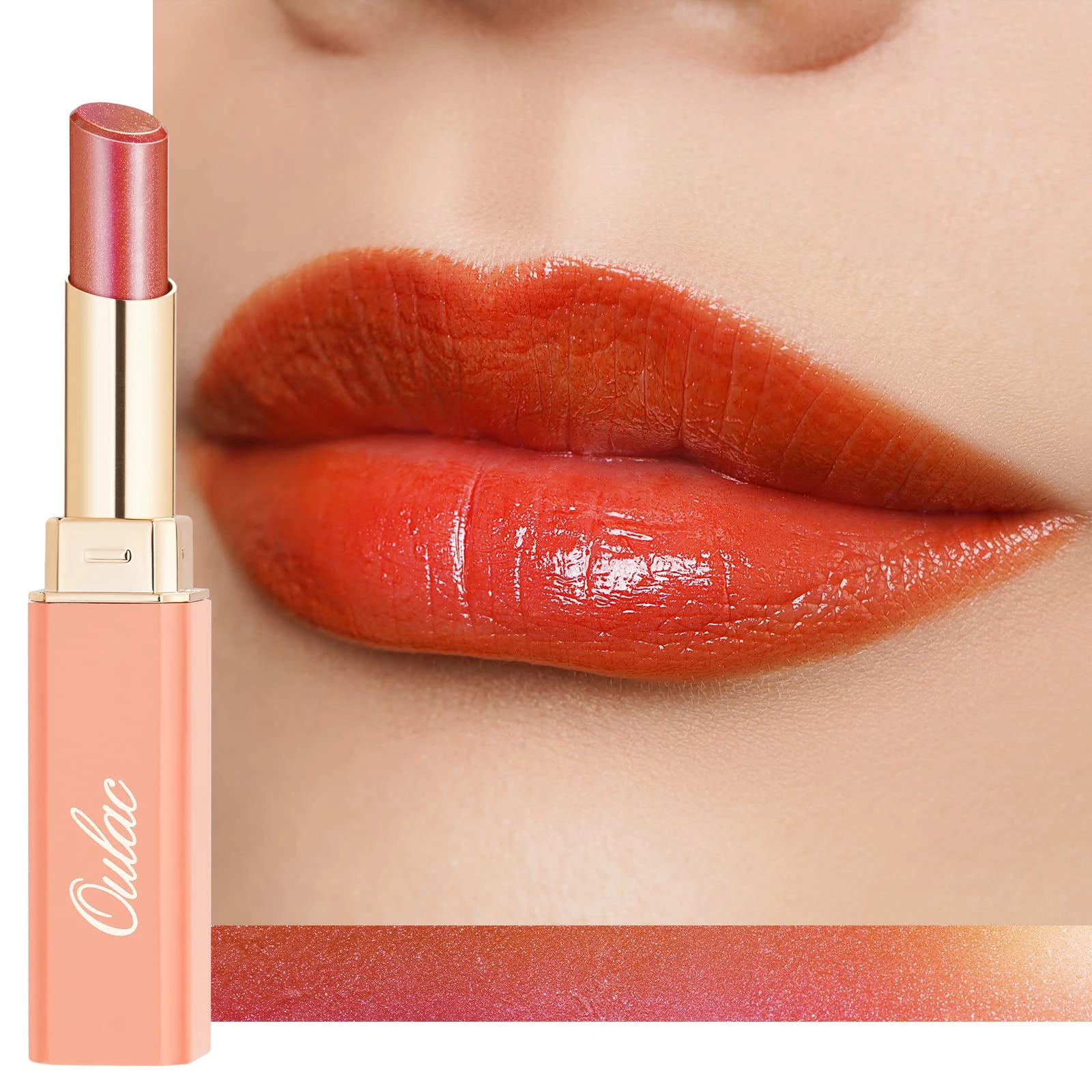 Oulac Moisturising Lipstick Red Copper - Moisture Shine Lipstick & Tinted Lip Balm for Dry Lips, Medium Coverage Lip Colour | Juicy Look, Glossy Finish, Vegan, (S1) Saga