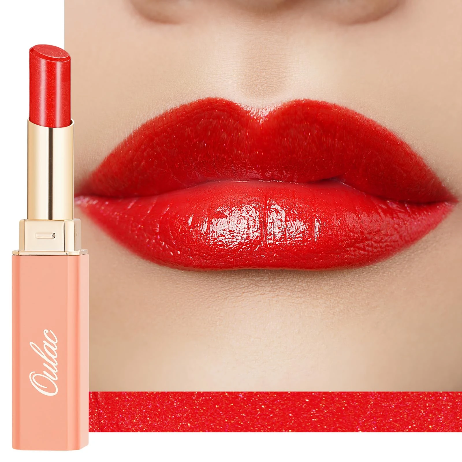 Oulac Moisturising Red Lipstick - Moisture Shine Tinted Lip Balm & Hydrating Lipstick for Dry Lips, Medium Coverage Lip Colour | Juicy Look, Glossy Finish, Vegan, Cruelty-Free, (S6) Love Fighter