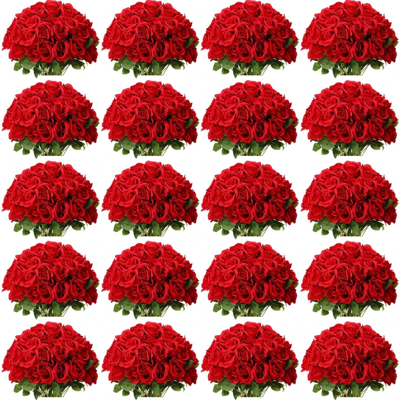 Tigeen 150 Pcs Artificial Rose Flowers Bulk, Fake Silk Roses Realistic Long Stem Flower Bouquets for Wedding Centerpieces Flower Arrangement Valentine's Day Home Party Decor(Red)