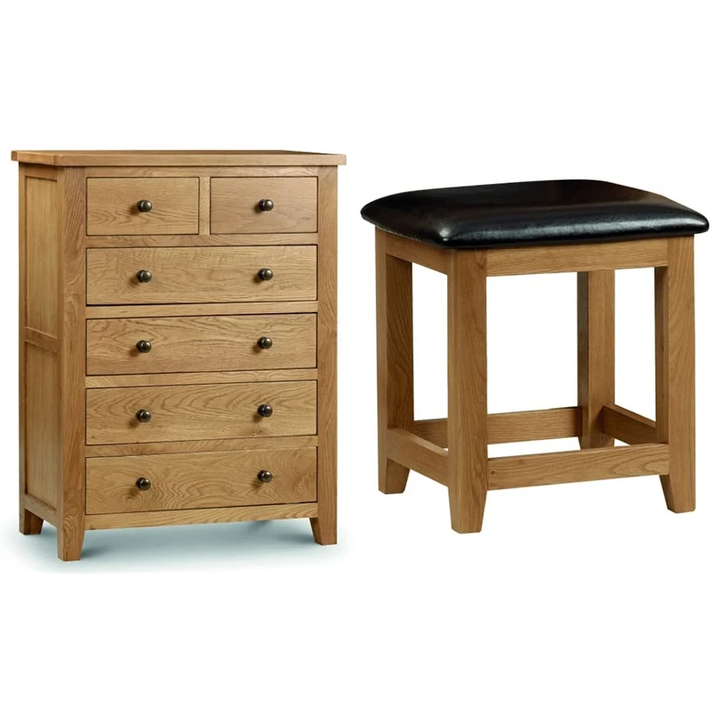 Julian Bowen Marlborough 4+2 Drawer Chest, Oak & Marlborough Dressing Stool, Oak