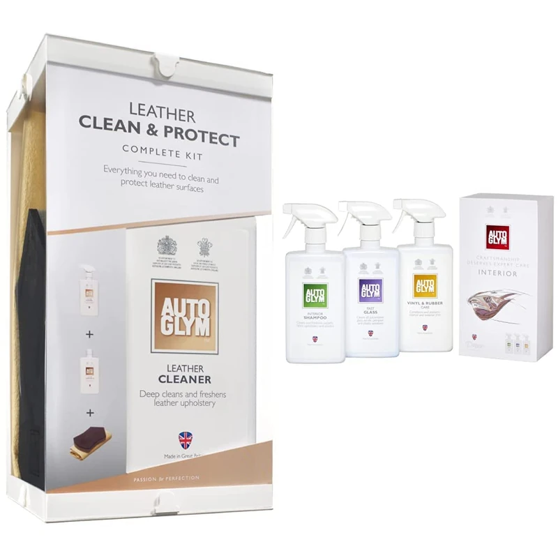 Autoglym Leather Clean & Protect Complete Kit & The Collection - Perfect Interiors - The Ideal Car Cleaning Kit That Includes Interior Shampoo, Fast Glass, and Vinyl & Rubber Care