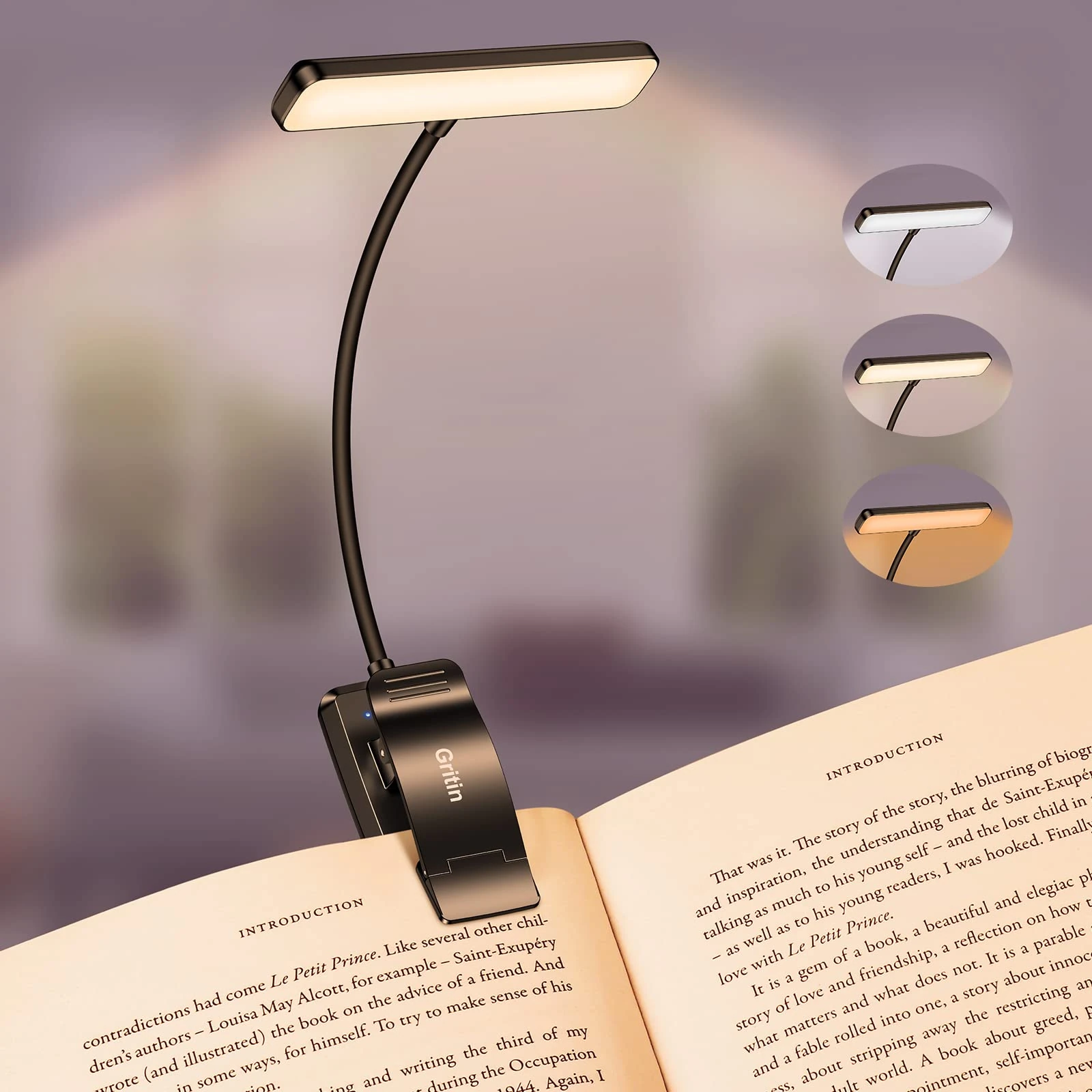 Gritin 19 LED Book Light, Reading Light Book Lamp for Reading at Night with Memory Function, 3 Eye-Protecting Modes -Stepless Dimming, Long Battery Life, 360° Flexible Lamp for Bed,Tablet