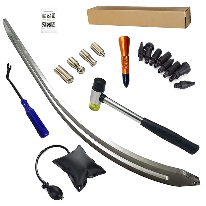 AOCKSINGTN Big Size Dent Rods, Paintless Car Dent Removal Tool,Front Fender Damage Repair, Curved Rod Crowbar,Hook Rods Tools Kit