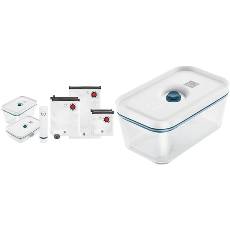 ZWILLING Fresh & Save Vacuum Starter Set, Glass, L, 8-pcs, La Mer & Fresh & Save vacuum, storage box, Size M, glass, La Mer