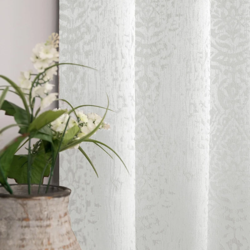 Off White Curtains 84 Inches Long for Bedroom Grommet Tone on Tone Design 3D Jacquard Embossed Damask Moroccan Pattern 50% Blackout Drapes for Living Room 84 Inch Length 2 Panels Set Cream