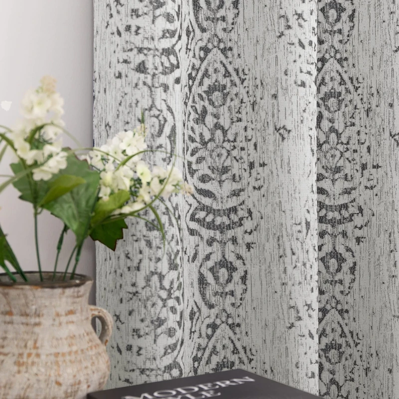 Mrs.Naturall Grey Pattern Curtains 63 Inch Length for Bedroom 2 Panels 50% Blackout Beautiful Paisley Textured Decorative Curtains for Living Room