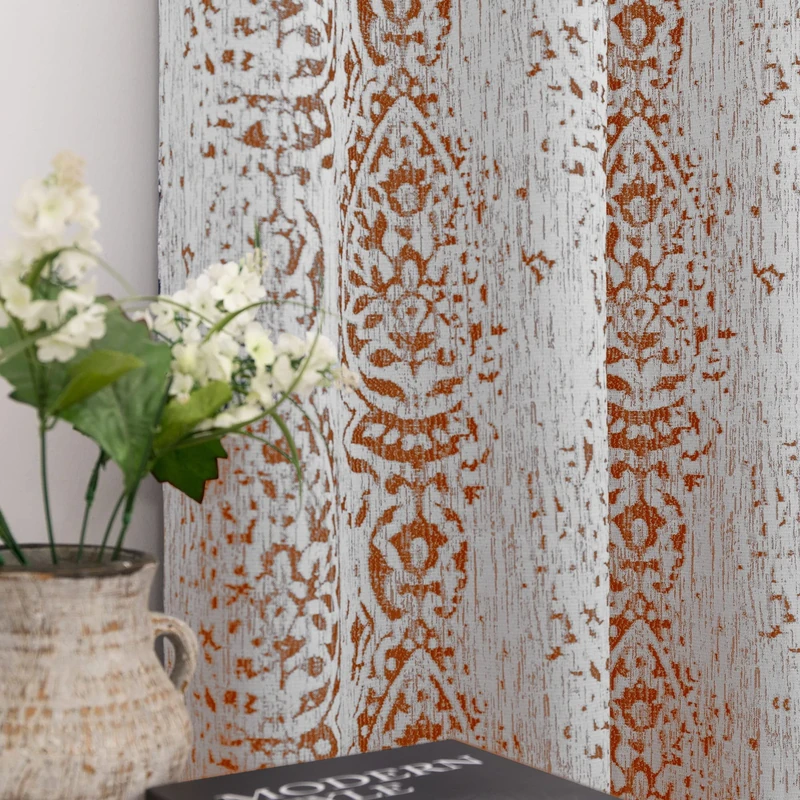 Rust Red Printed Curtains for Living Room Bohemian 50% Blackout Room Darkening Moroccan Ethnic Mandala Circle Pattern Terracotta Grey Cream Boho Curtains for Bedroom 84 Inches Long 2 Panels
