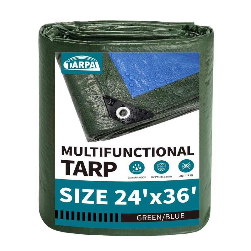 TARPAL 24x36 Feet Green Tarp Waterproof 6mil Small tarps Multipurpose Protective Cover All Purpose Poly Tarps Cover for Firewood Outdoor Furniture etc