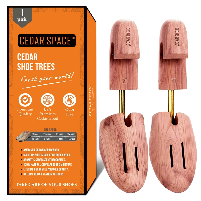 Cedar Space Wooden Shoe Stretcher Tree, 6.5-14 Sizes Cedar Wood Shoe Trees,2/4PC Shoe Stretcher for Men,Women, Sneakers,Boots, Burlywood, Medium (Fits Shoe Sizes 9-10) - Image 1