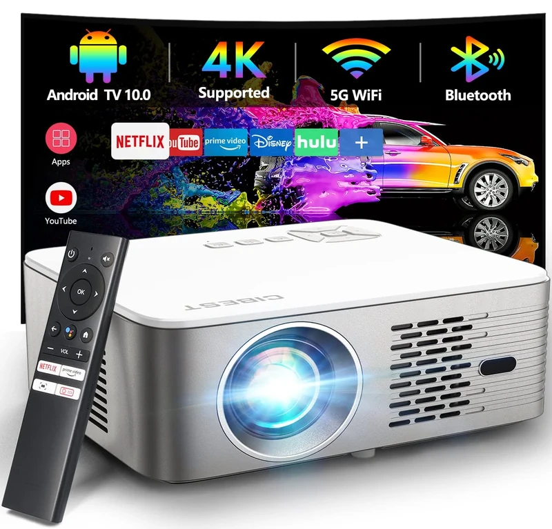 CiBest Smart 4k Projector with WiFi 6 and Bluetooth, Outdoor Movie Proyector Full-Sealed Optical Engine 1000 ANSI Home Ceiling Projector with Autofocus, Streaming Apps - Image 1