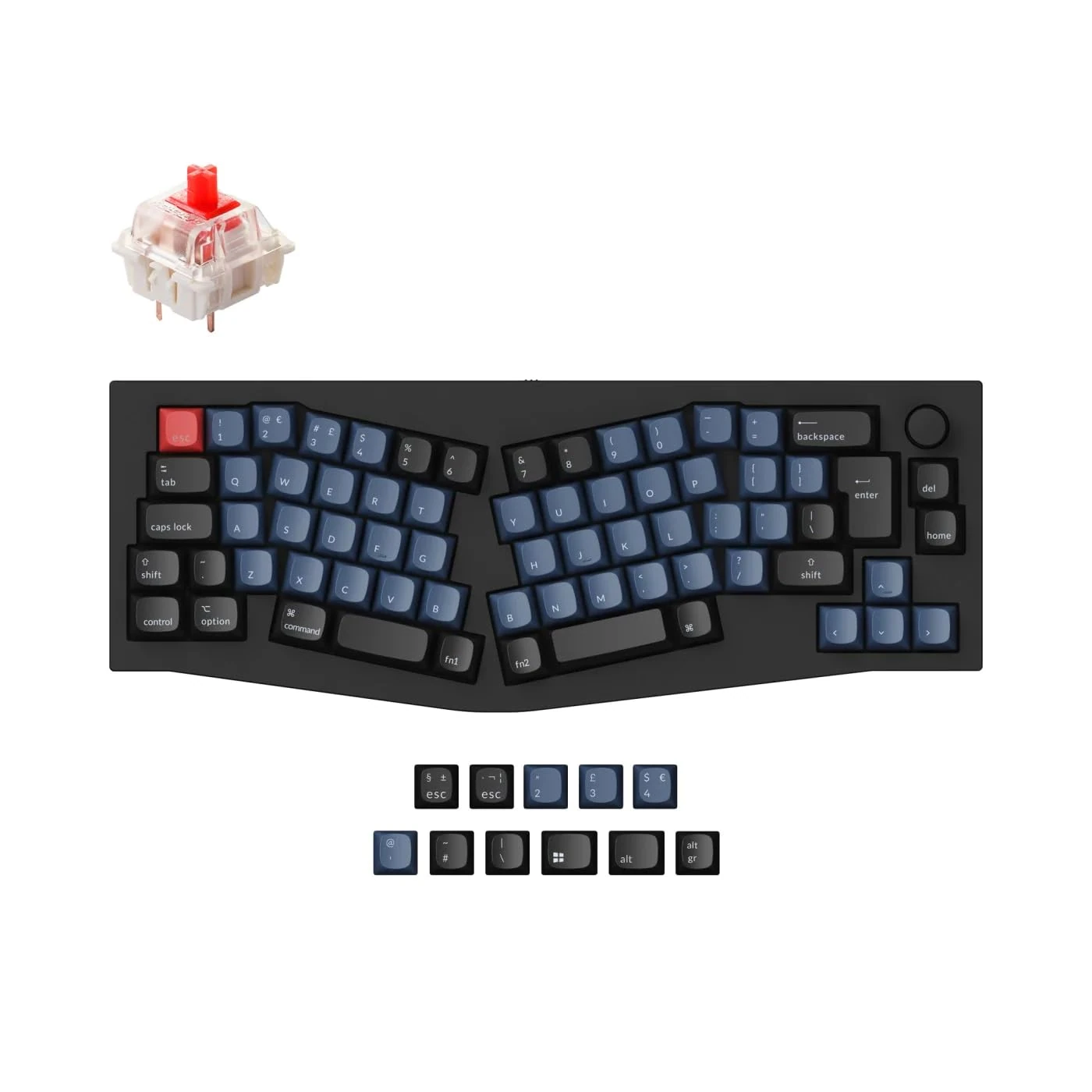 Keychron Q8 Alice 65% ISO-UK-Layout Gasket Hot Swappable Custom Mechanical Keyboard, QMK Programmable, Knob RGB Backlit Type-C Wired Aluminum Ergonomic Keyboard for Mac Windows, Gateron G Pro Red