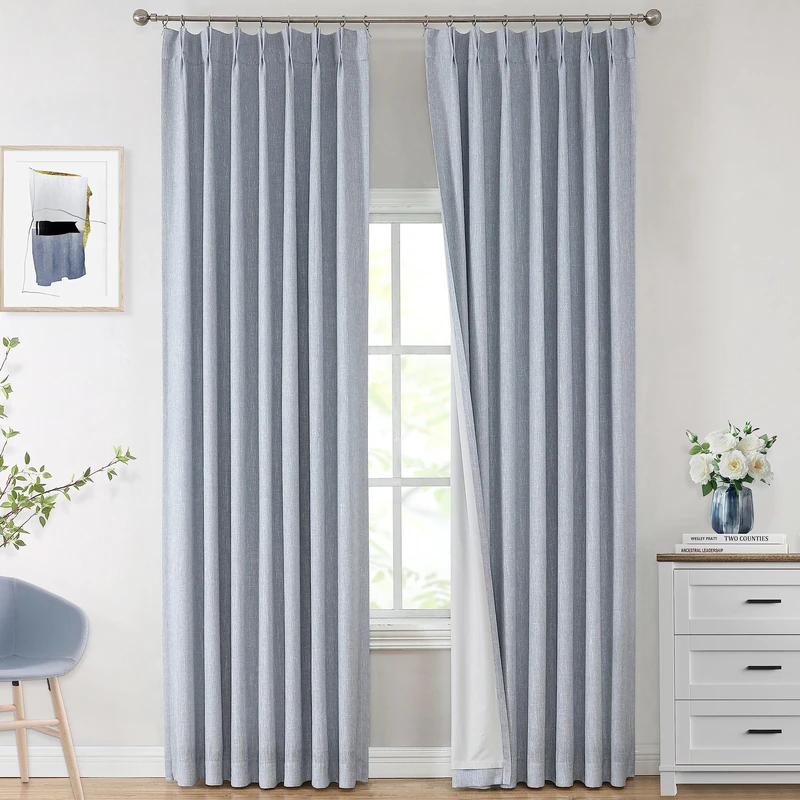 Vision Home Chambray Blue Full Blackout Curtains Pinch Pleated Room Darkening Window 63 inch Living Bedroom Thermal Insulated Pleat Drapes with Hooks Backtabs 2 Panel 40''Wx63''L, 40''x63''x2