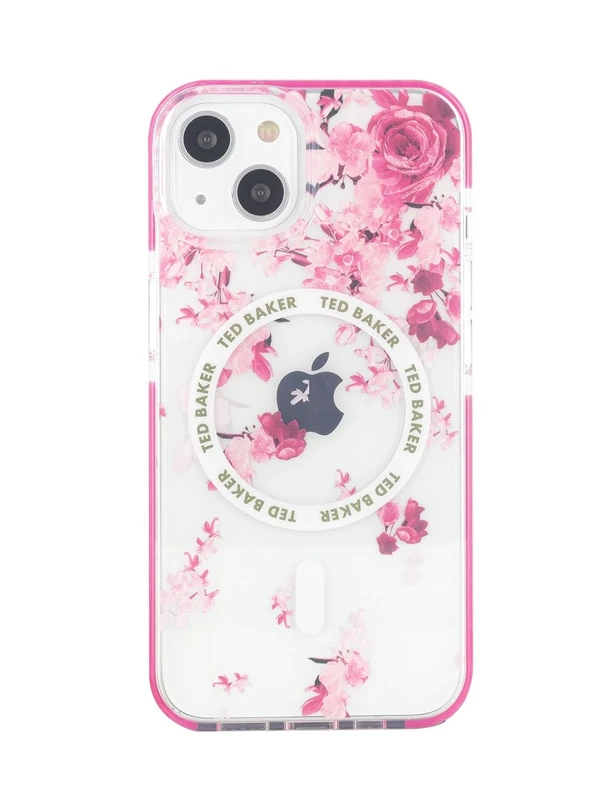 Ted Baker AZAMIAS Clear Scattered Flowers Antishock Phone Case for iPhone 13/14 Pink Bumper Compatible with MagSafe