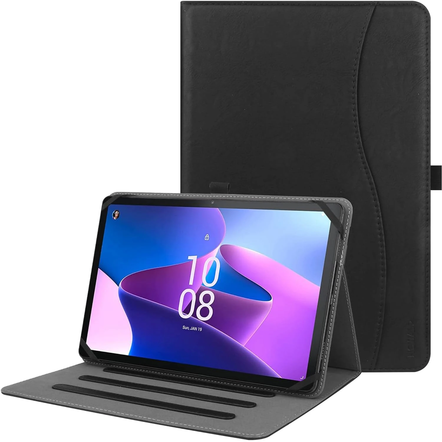 HGWALP Universal 9",9.7",10.1",10.2",10.5",10.9",11" inch Tablet Case,Multi-Viewing Angels Stand Case with Handstrap&Pocket for TABWEE T80/T90/Doogee U11/A9/Whitdeer-Black