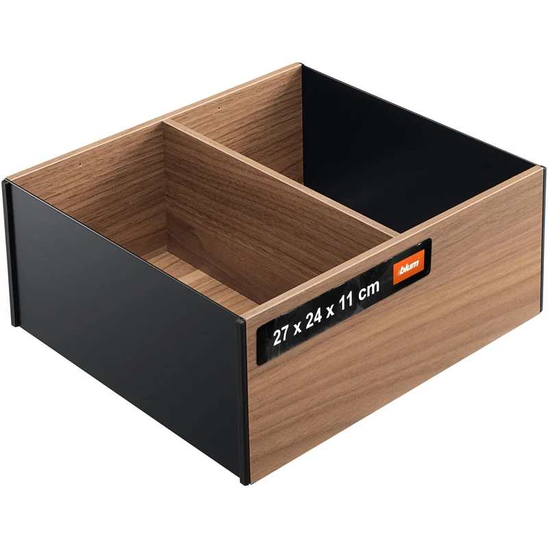 Blum AMBIA-LINE drawer organiser in premium wood decor | ideal for kitchen, bathroom & wardrobe | modularly usable and secure hold thanks to anti-slip feet | 27×24×11 cm | Tennessee Walnut - Image 1