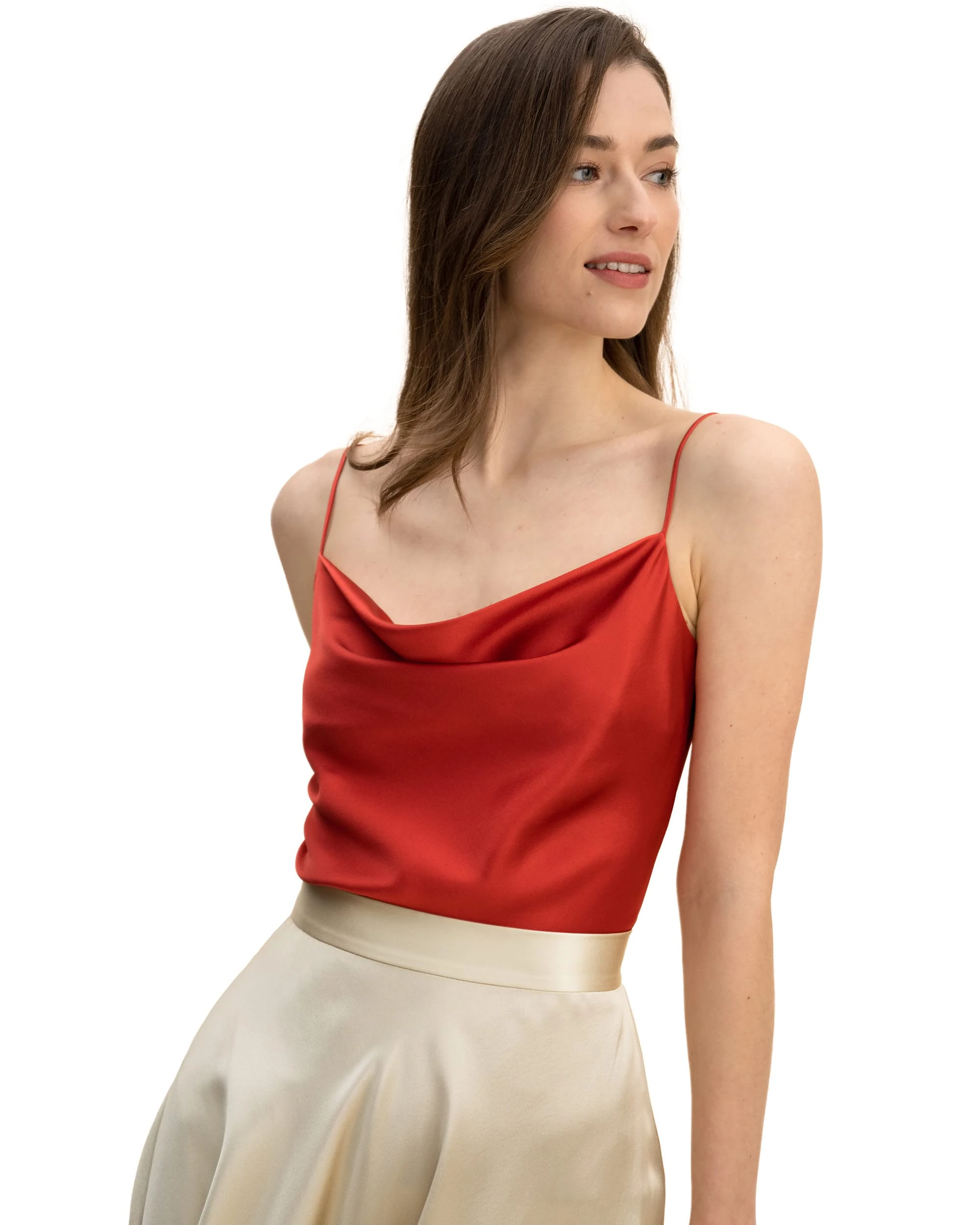 LilySilk 100% Silk Camisole for Women 19 Momme Charmeuse Silk Summer Top Versatile with Cowl Neck & Adjustable Spaghetti Straps(Brownish Red,L)