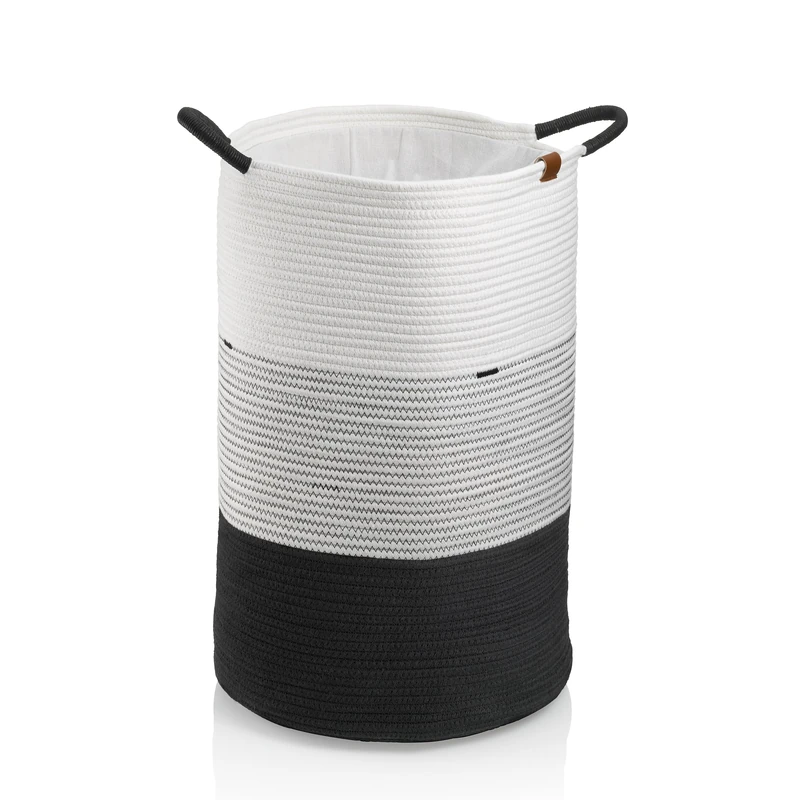 kela laundry basket woven with fabric insert, laundry bag black and white, laundry collector 40 x 57 cm, HEDDA, cotton-polyester