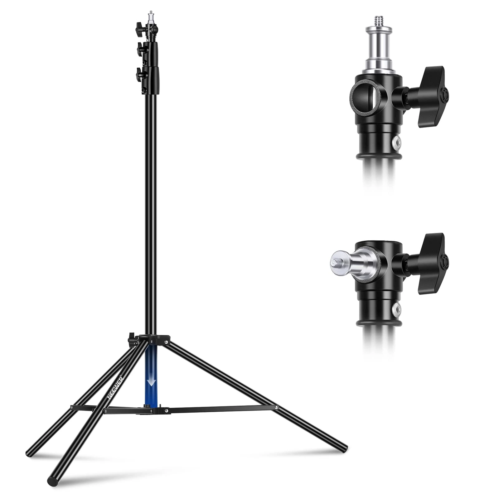 NEEWER 9.2ft/2.8m Air Cushioned Light Stand, Heavy Duty Metal Photography Tripod Stand with 1/4"to 3/8" Reversible Spigot, 3 Way Mounting Interface & Metal Locking Knobs, Max Load 5.5lb/2.5kg