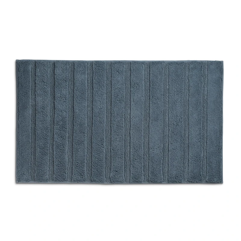 kela Bath Mat Non-Slip 60 x 100 x 1.6 cm Megan Bathroom Rug Blue Washable Recycled Cotton Bath Mat in High/Low Design Smoke Blue