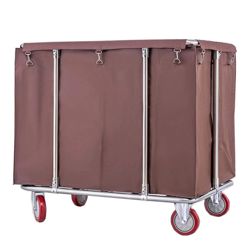 Serving Cart Trolley Commercial Rolling Laundry Sorter Cart, with Removable Bags, Stainless Steel Thickened 6 Tube Fixed, Load Bea200 Kg/Beige, Generic, Brown