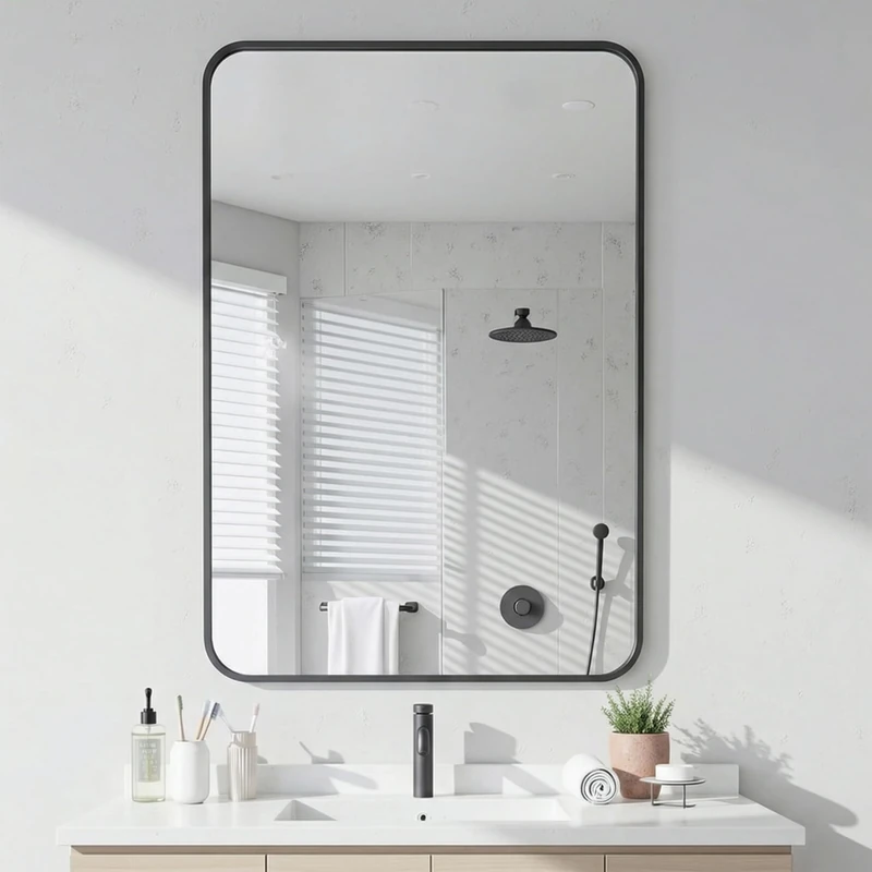 Antok Bathroom Mirror, 24" x 36" Rectangular Wall Mirror, Aluminum Alloy Frame Contemporary Hanging Mirror for Living Room Bedroom Bathroom Entryway, Black