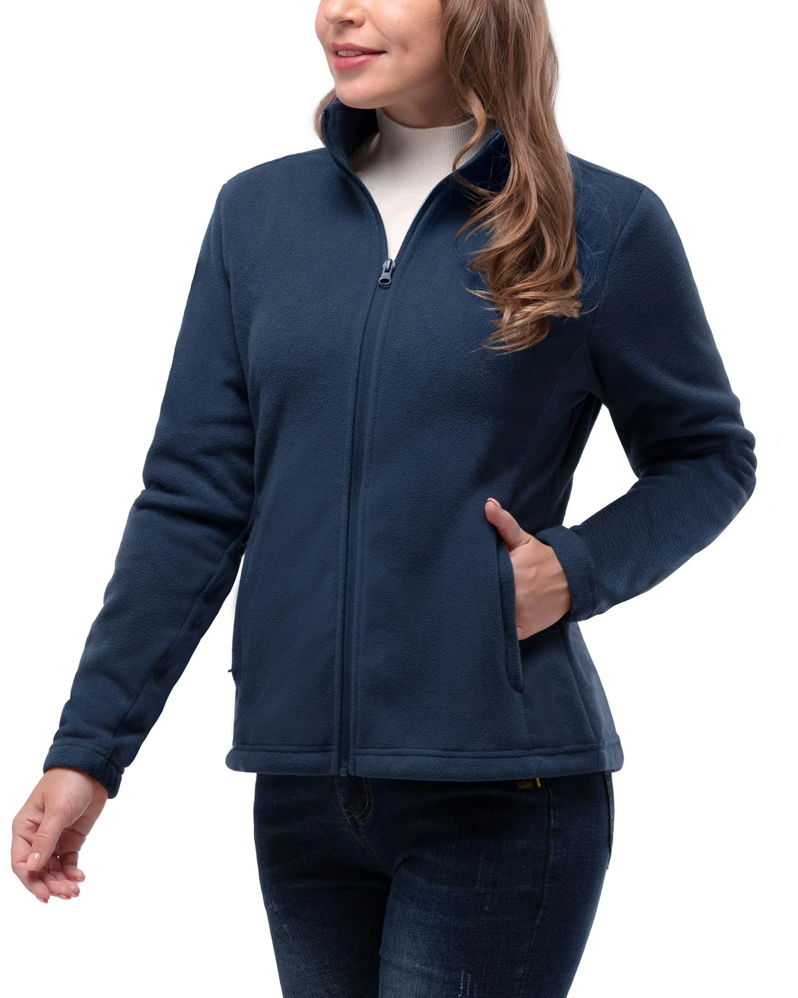 33,000ft Womens Fleece Jackets Ladies Lightweight Warm Full Zip Coat Breathable Microfleece Ladies Sweater Casual Long Sleeve, Ideal for Travelling Outdoor Sport Midnight BLue XS