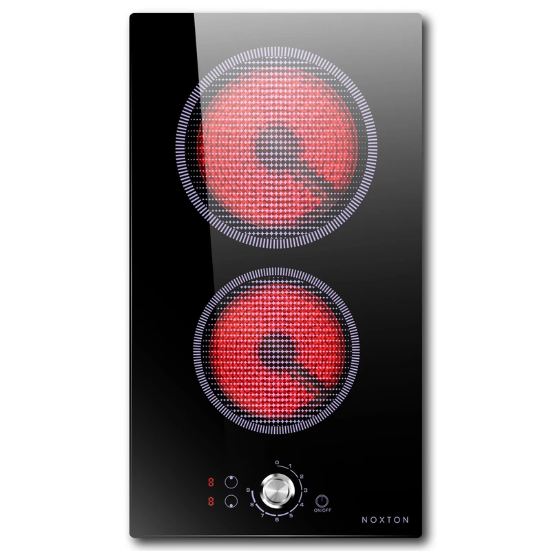 Noxton Ceramic Hob 2 Ring, 30cm Electric Cooktop 2800W, Knob and Touch Control Black Glass Double Ceramic Cooker