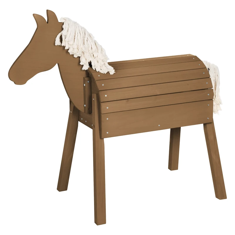 roba Solid Teak Wood Outdoor Play Horse - Stable Vaulting Horse with Mane & Tail - For Children from 3 years