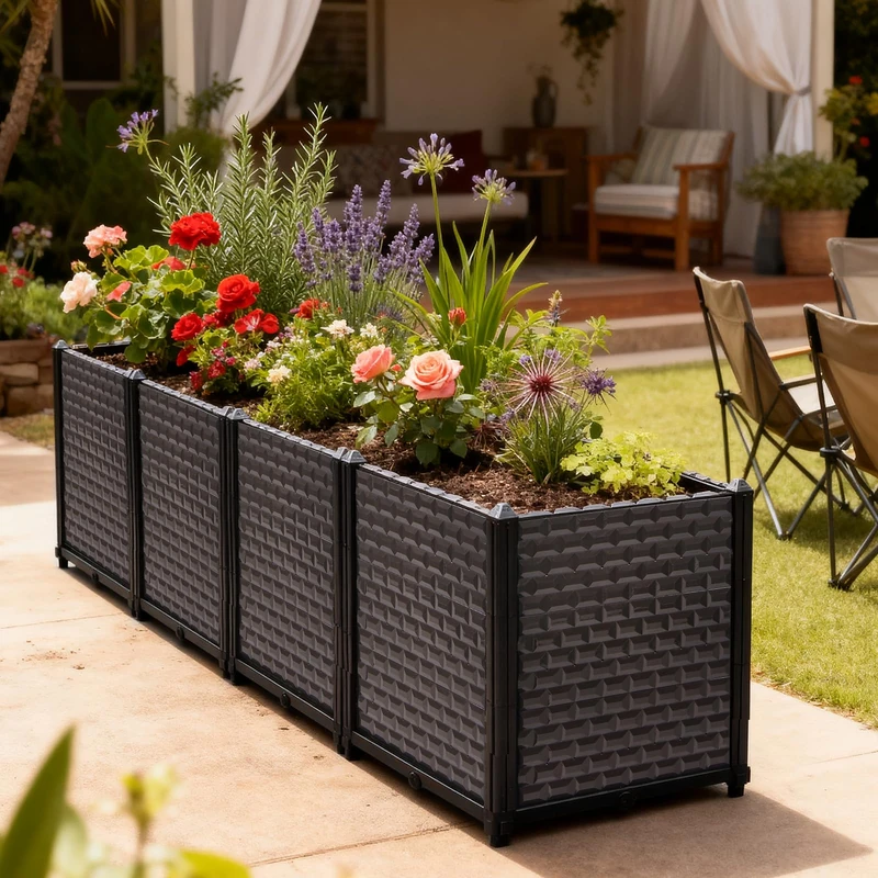 Large Planters for Outdoor Plants 20" Tall Planter Box, 62.9"L x 15.7"W
