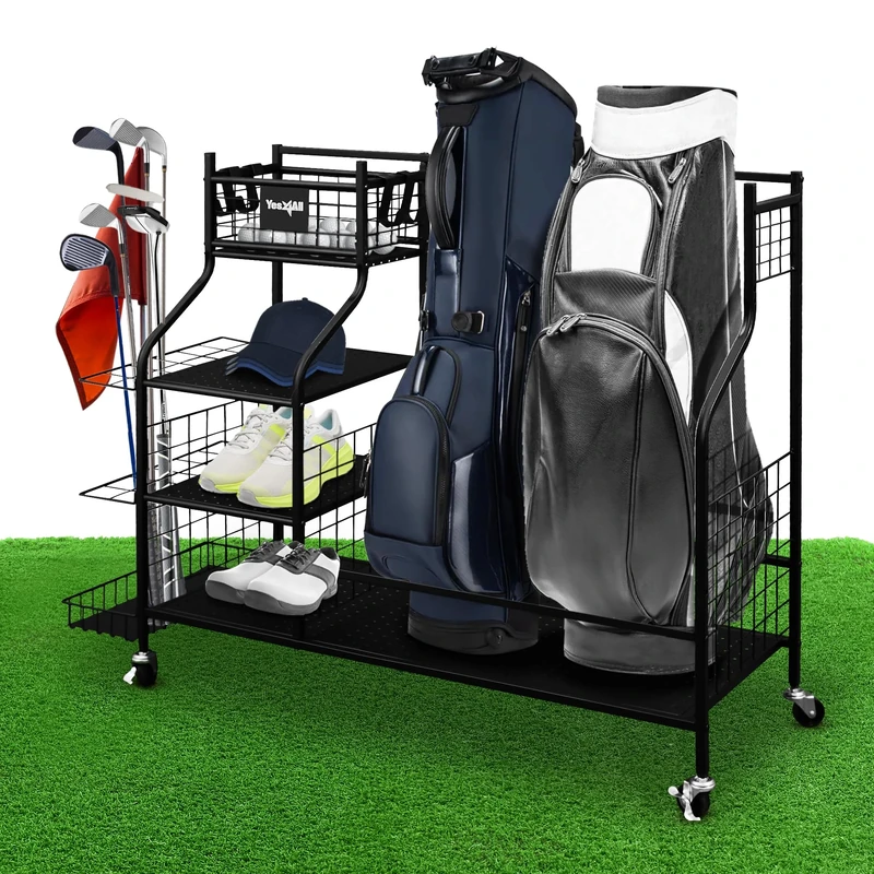 Yes4All Golf Storage Garage Organizer, Golf Bag Storage Stand and Other Golfing Equipment Rack, Extra Storage Rack for Golf Clubs,Black